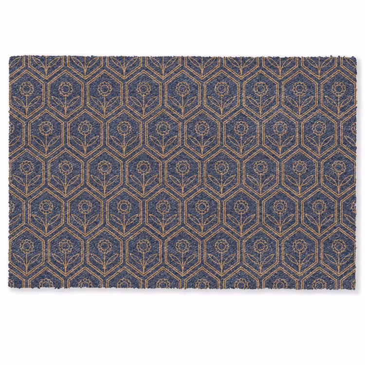 Donkerblauw - Patroon - Bloem - Symmetrisch Deurmat klein 898 -zkaufland3d