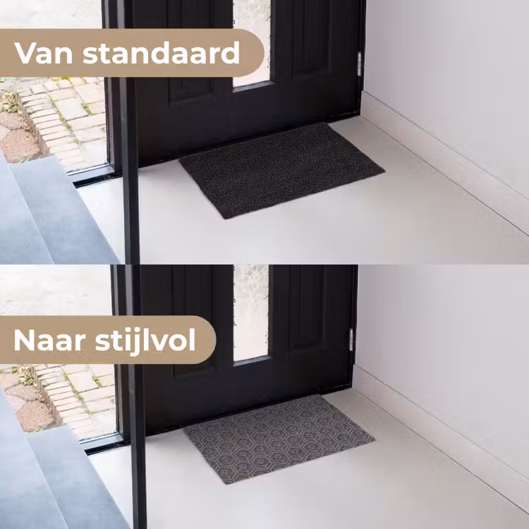 Donkerblauw - Patroon - Bloem - Symmetrisch Deurmat klein 898 -voor-na_NL