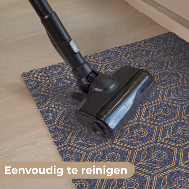 Donkerblauw - Patroon - Bloem - Symmetrisch Deurmat klein 898 -reinigen_NL