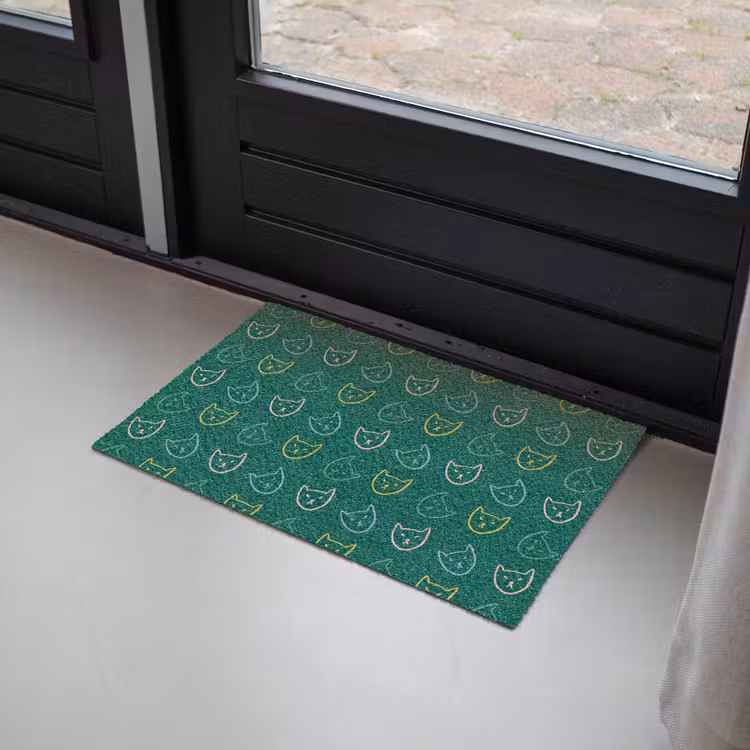 Donkergroen - Gezichten - Katten - Kleuren Deurmat klein 898 -sfeer2