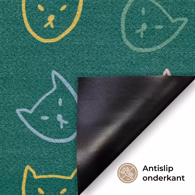 Donkergroen - Gezichten - Katten - Kleuren Deurmat klein 898 -antislip_NL