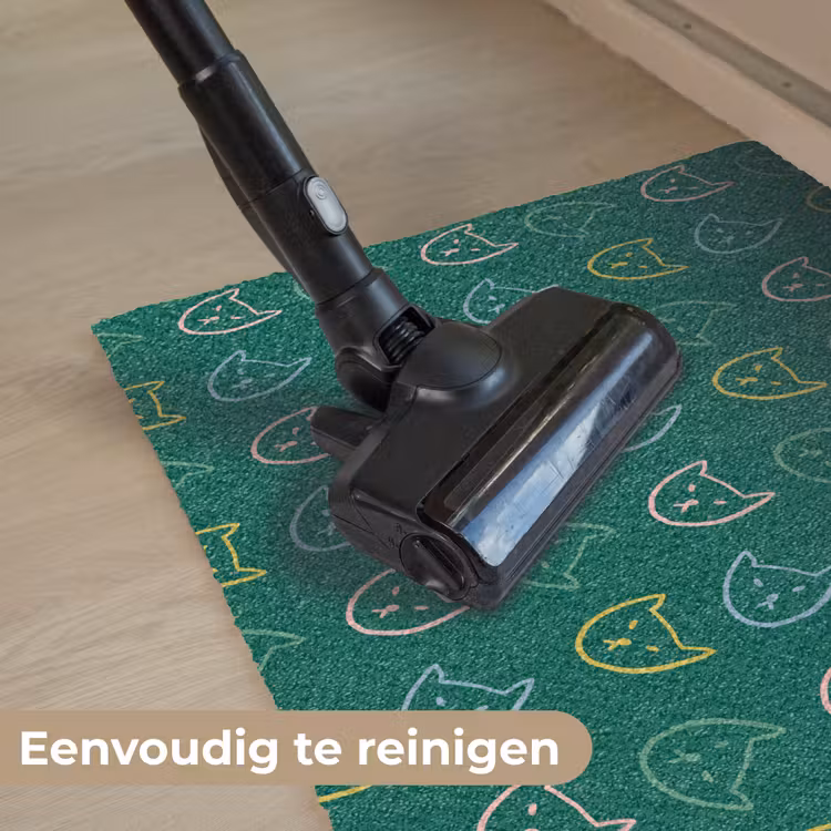 Donkergroen - Gezichten - Katten - Kleuren Deurmat klein 898 -reinigen_NL