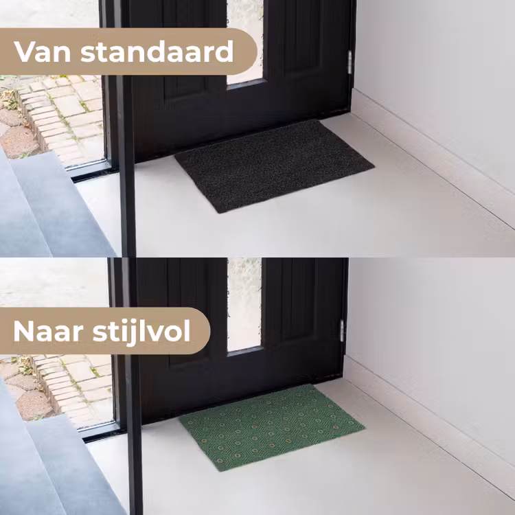 Donkergroen - Modern - Patroon - Goud Deurmat klein 898 -voor-na_NL