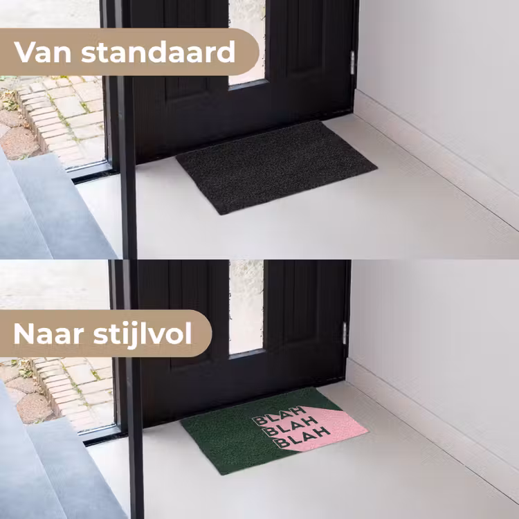 Donkergroen - Tekst - Schaduw - Grafisch Deurmat klein -voor-na_NL