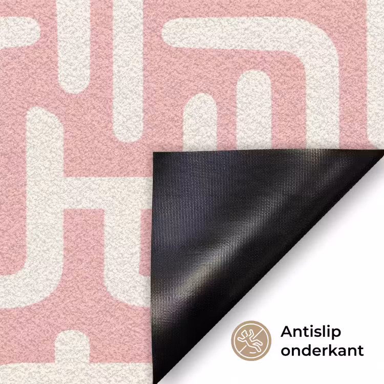 Doolhofpatroon - Roze - Wit - Abstract Deurmat klein 898 -antislip_NL