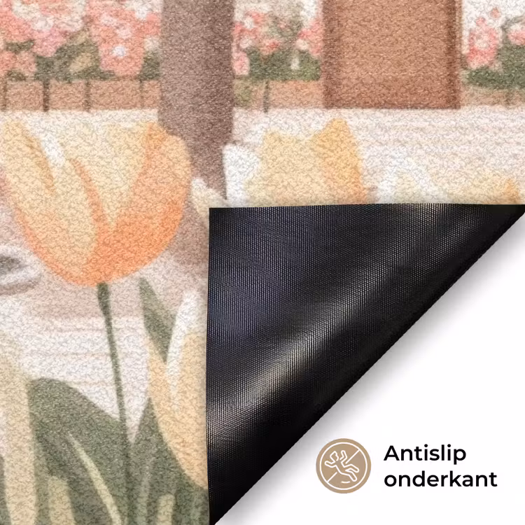Dorpsplein - Fontein - Tulpen Deurmat klein -antislip_NL