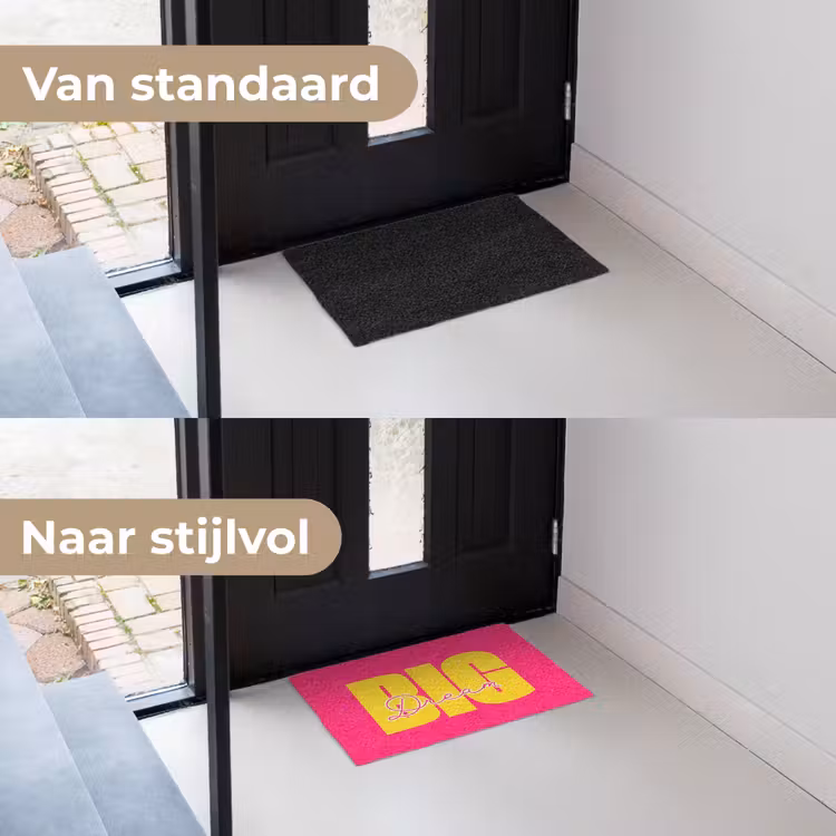 Dream big - Roze - Geel - Minimalistisch Deurmat klein -voor-na_NL