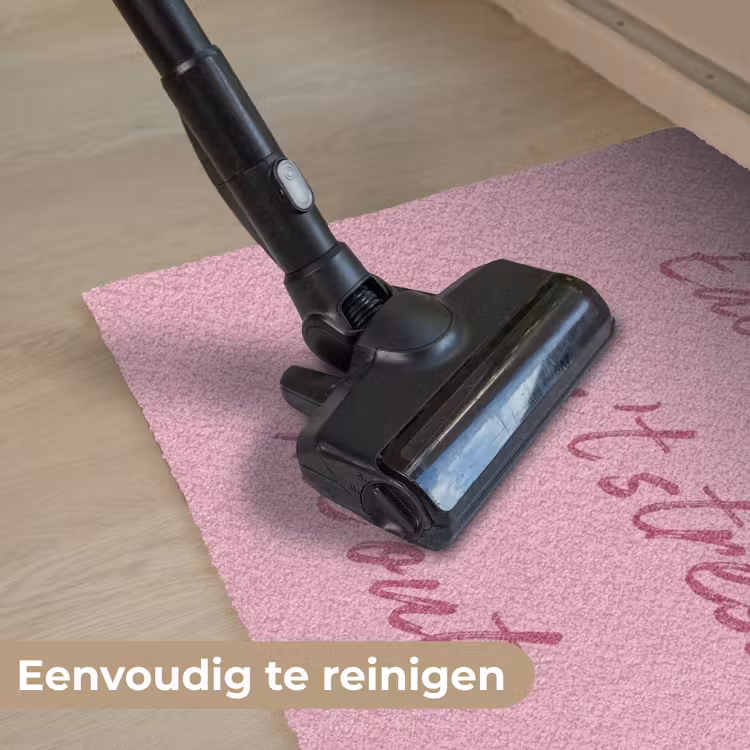 Eat me out don't stress me out - Roze - Handgeschreven Deurmat klein -reinigen_NL