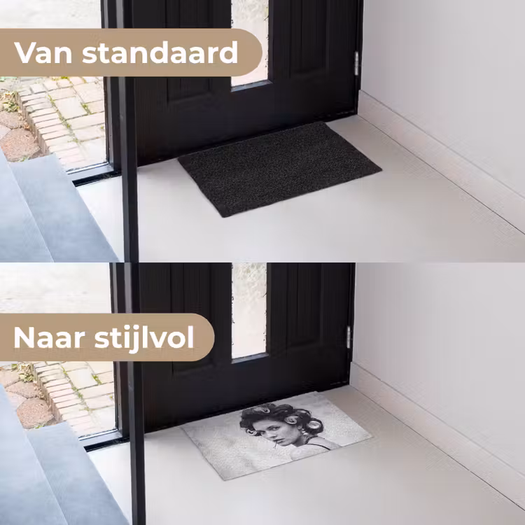 Edgy - Vrouw - Zwart - Wit Deurmat klein -voor-na_NL