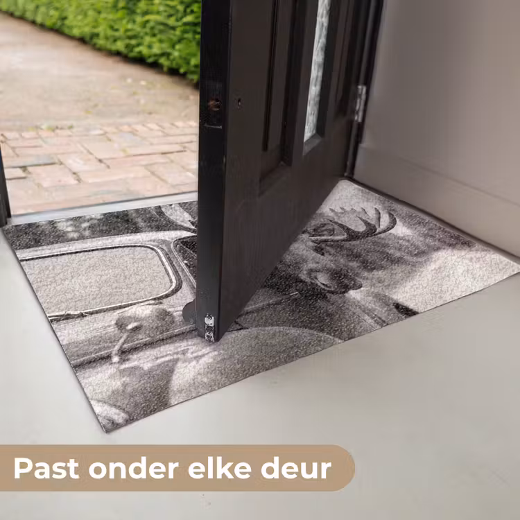 Eland - Auto - Gewei - Zwart - Wit Deurmat klein -USP_NL