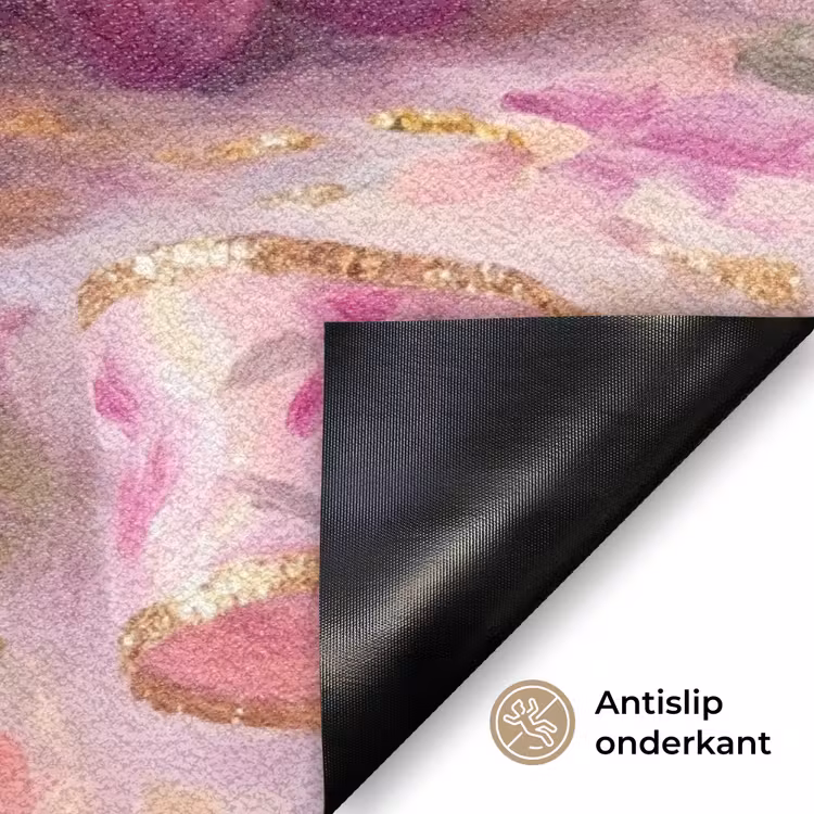 Eten - Bloemen - Stilleven - Roze - Goud Deurmat klein -antislip_NL