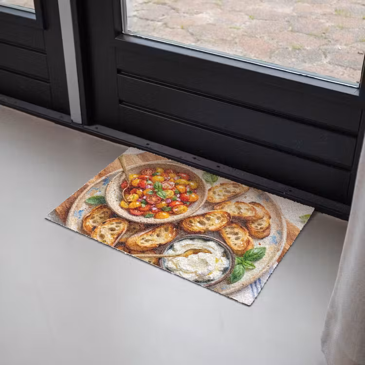 Eten - Tomaat - Brood - Kleurrijk - Keuken Deurmat klein -sfeer2