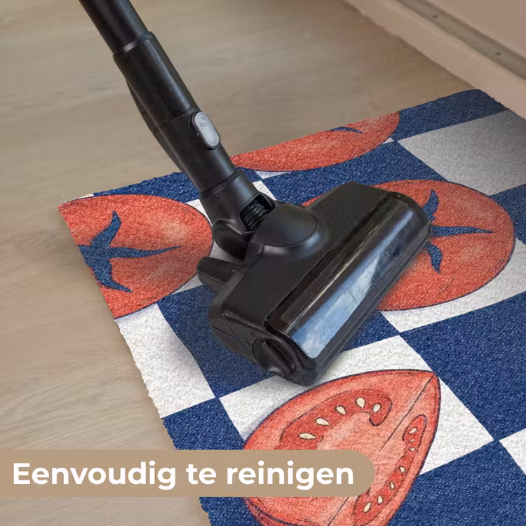 Eten - Tomaten - Keuken - Illustratie - Rood-Blauw Deurmat klein -reinigen_NL