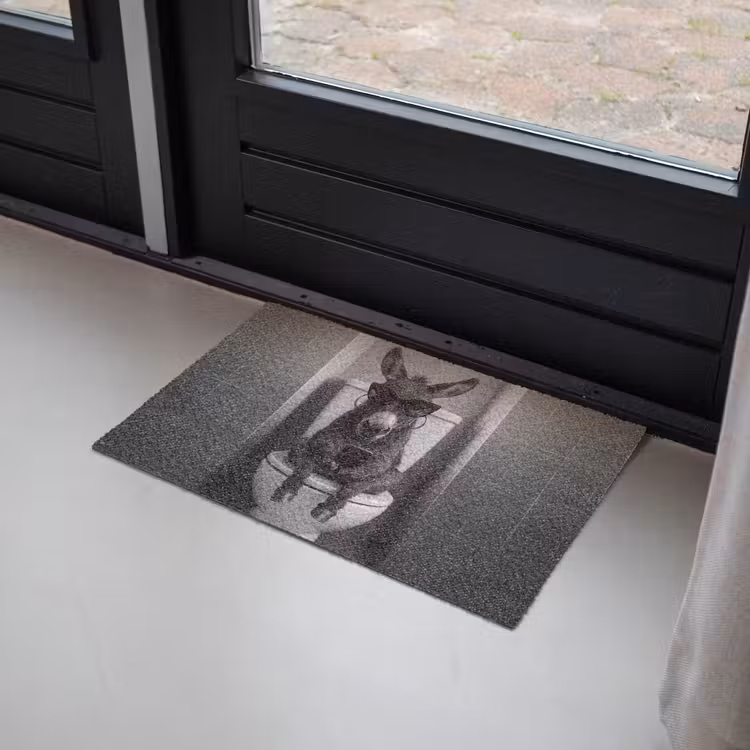 Ezel - Telefoon - Toilet - Zwart - Wit Deurmat klein -sfeer2