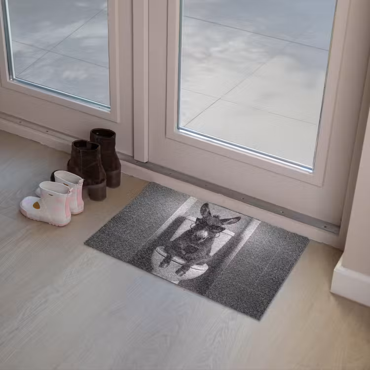 Ezel - Telefoon - Toilet - Zwart - Wit Deurmat klein -sfeer3