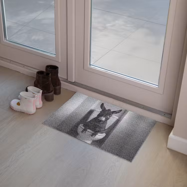 Ezel - Telefoon - Toilet - Zwart - Wit Deurmat klein -sfeer3