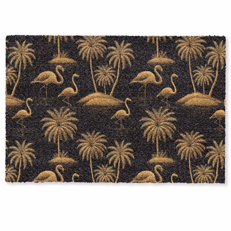 Flamingo - Palmbomen - Tropisch - Goud - Zwart Deurmat klein 898 -zkaufland3d