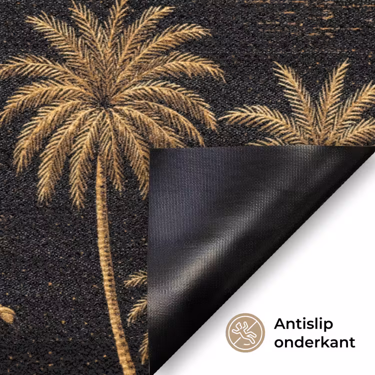 Flamingo - Palmbomen - Tropisch - Goud - Zwart Deurmat klein 898 -antislip_NL