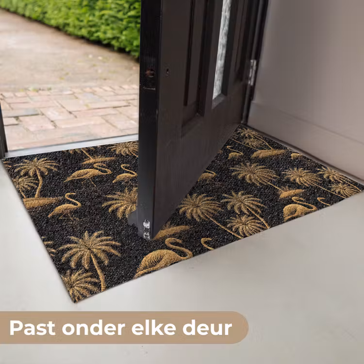 Flamingo - Palmbomen - Tropisch - Goud - Zwart Deurmat klein 898 -USP_NL