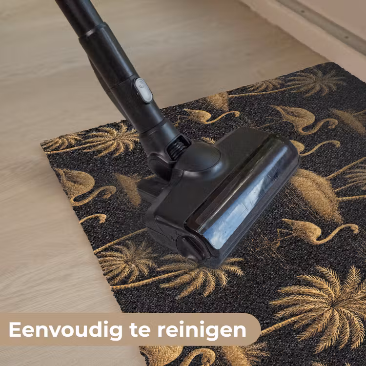 Flamingo - Palmbomen - Tropisch - Goud - Zwart Deurmat klein 898 -reinigen_NL