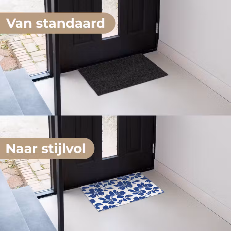 Floraal - Modern - Blauw Deurmat klein 898 -voor-na_NL
