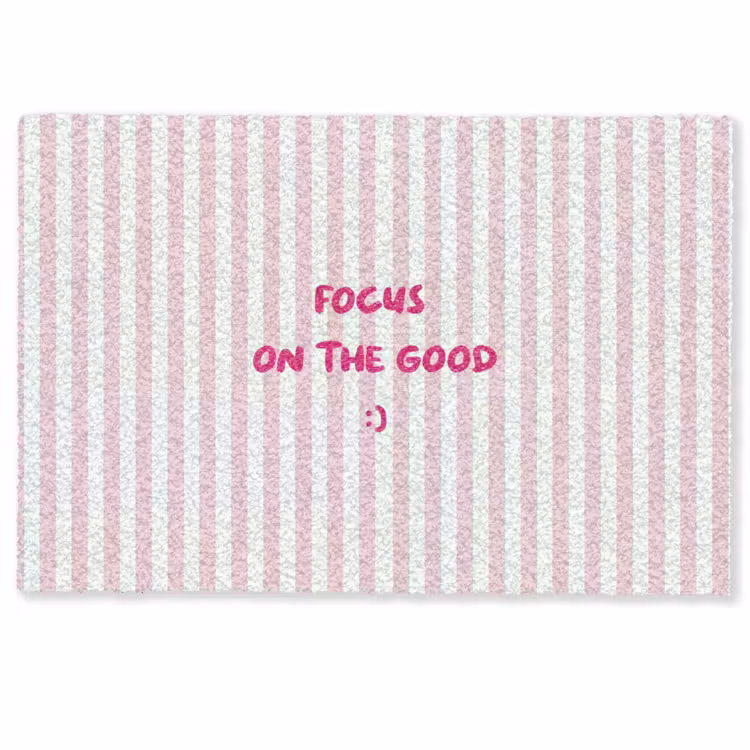 Focus on the good - Strepen - Roze - Smiley Deurmat klein -zkaufland3d