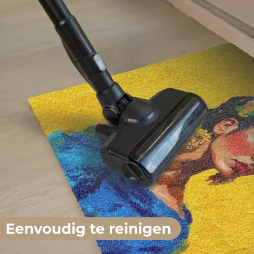 Frida Kahlo - Vrouw - Geel - Blauw - Bloemen Deurmat klein -reinigen_NL