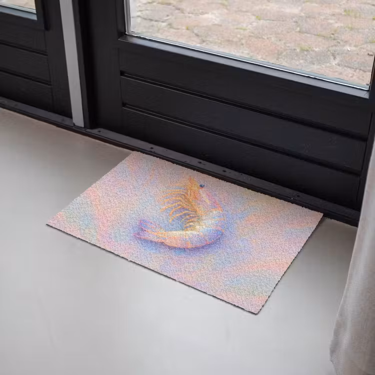 Garnaal - Subtiele structuur - Blauw - Roze Deurmat klein -sfeer2