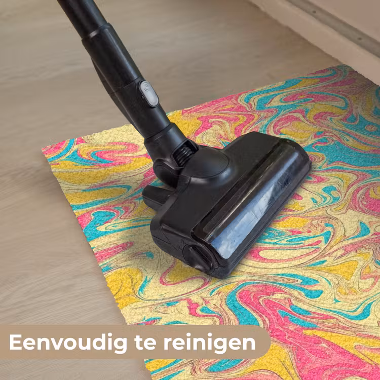 Geel - Roze - Blauw - Retro Deurmat klein -reinigen_NL