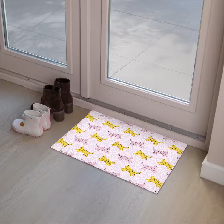 Geel - Roze - Katten - Wit Deurmat klein 898 -sfeer3