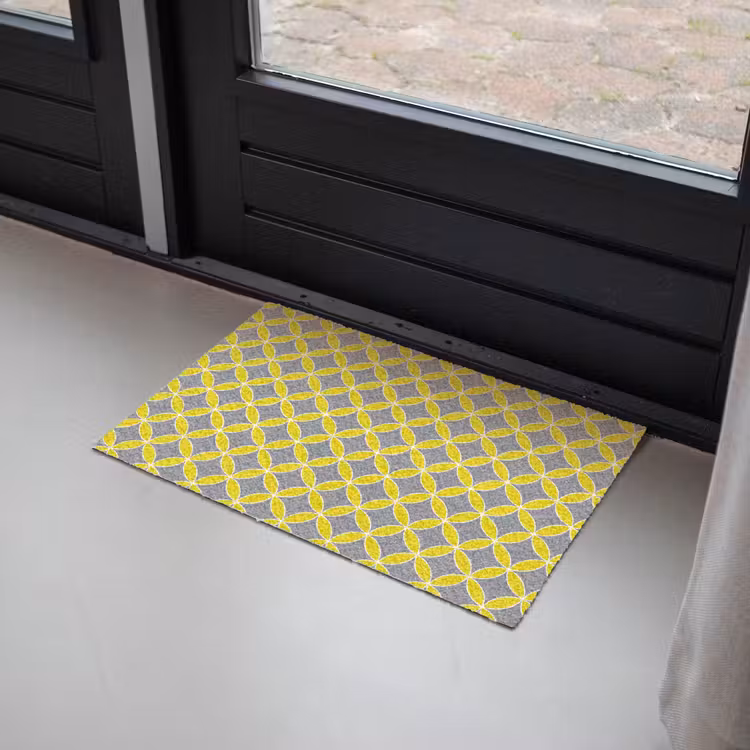 Geometrisch - Cirkels - Modern - Grijs - Geel Deurmat klein 898 -sfeer2