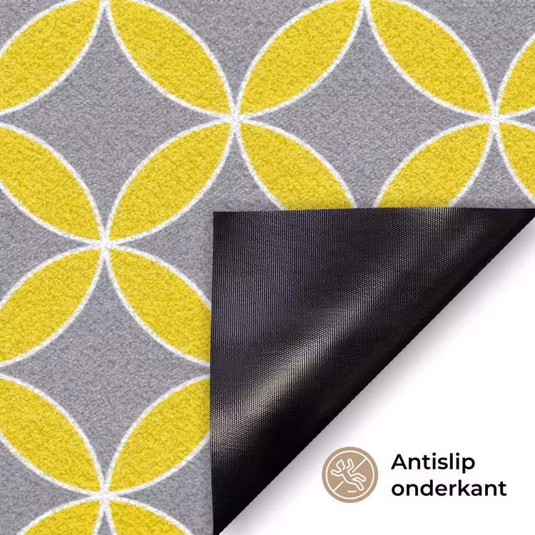 Geometrisch - Cirkels - Modern - Grijs - Geel Deurmat klein 898 -antislip_NL