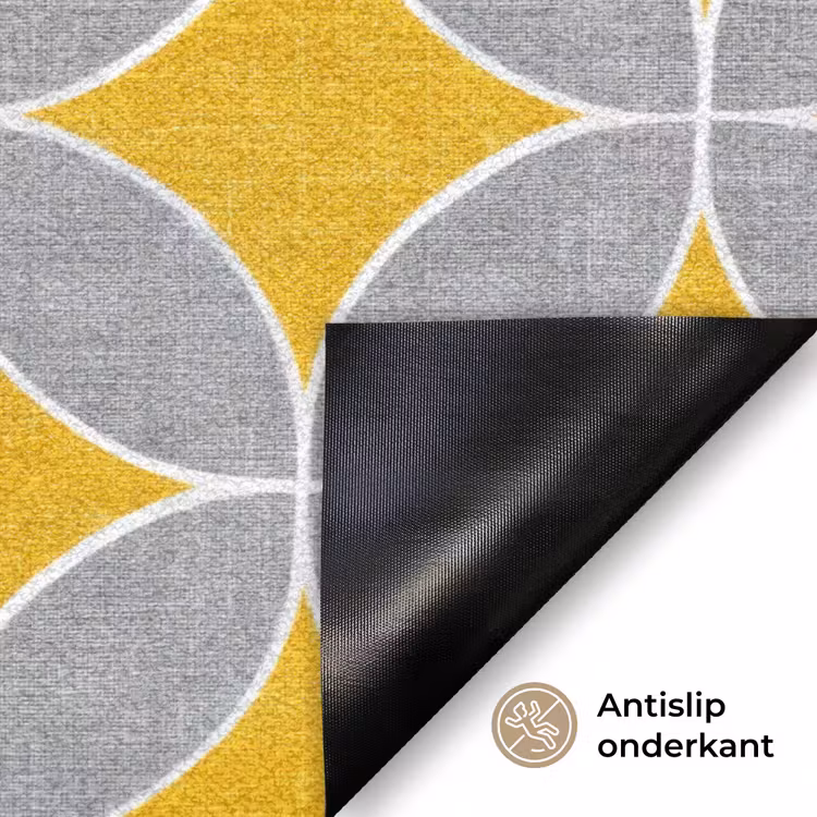 Geometrisch - Cirkels - Textuur - Grijs - Geel Deurmat klein 898 -antislip_NL