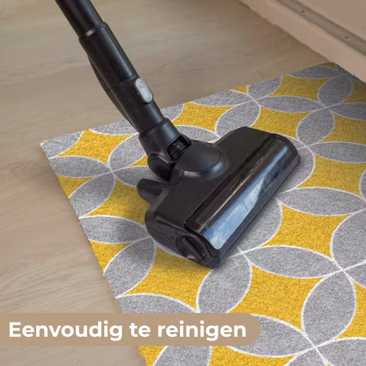 Geometrisch - Cirkels - Textuur - Grijs - Geel Deurmat klein 898 -reinigen_NL