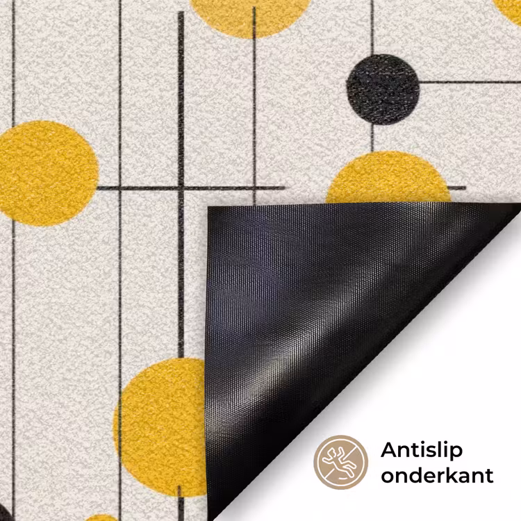 Geometrisch - Retro - Lijnen - Okergeel - Zwart Deurmat klein 898 -antislip_NL