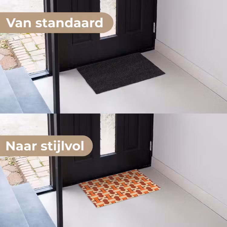 Geometrisch - Retro - Oranje Deurmat klein 898 -voor-na_NL