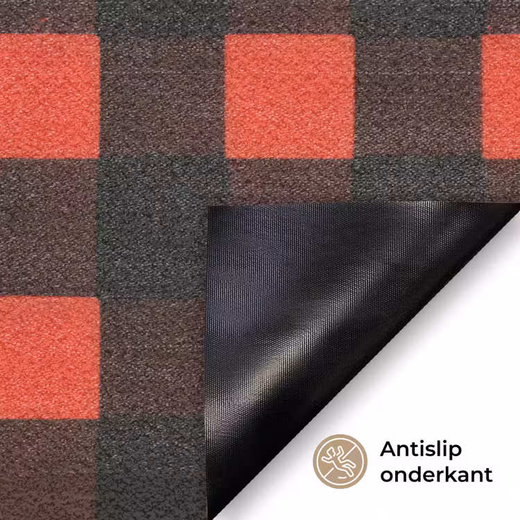 Geruit - Rood - Tekst - Christmas Deurmat klein -antislip_NL