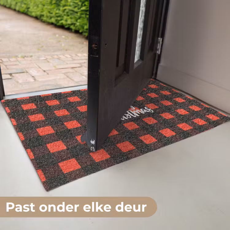 Geruit - Rood - Tekst - Christmas Deurmat klein -USP_NL