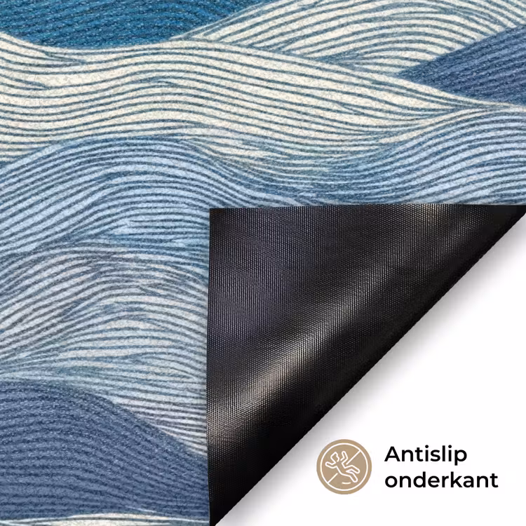 Getekend - Blauw - Wit - Golvend - Streepjes Deurmat klein 898 -antislip_NL