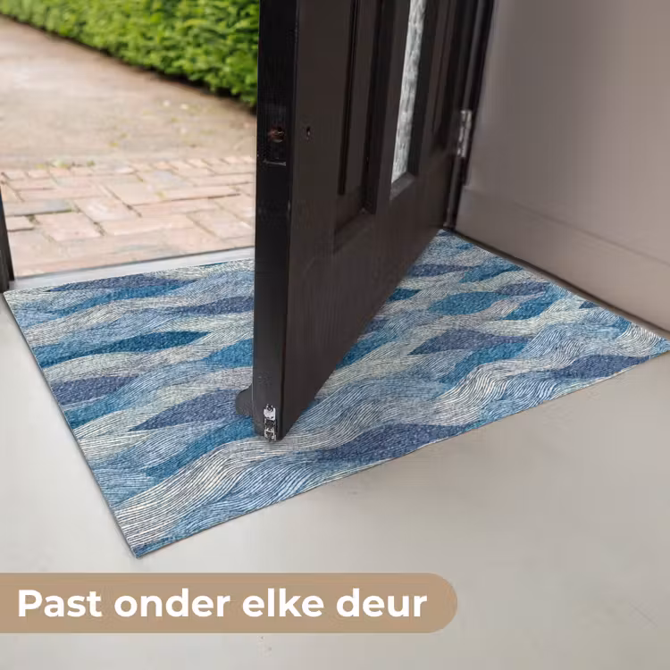 Getekend - Blauw - Wit - Golvend - Streepjes Deurmat klein 898 -USP_NL