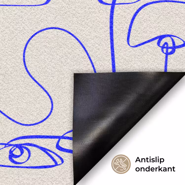 Gezicht - Blauw - Lijnen - Beige Deurmat klein 898 -antislip_NL