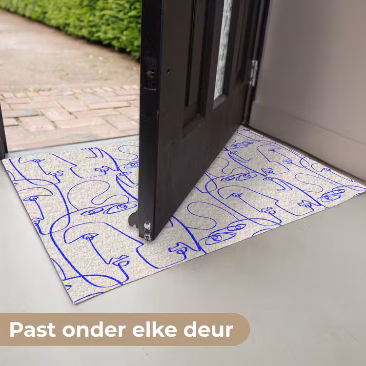 Gezicht - Blauw - Lijnen - Beige Deurmat klein 898 -USP_NL