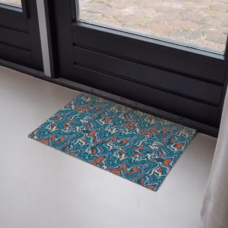 Golven - Retro - Blauw - Patroon Deurmat klein 898 -sfeer2