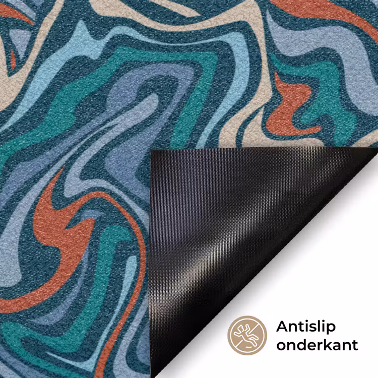 Golven - Retro - Blauw - Patroon Deurmat klein 898 -antislip_NL