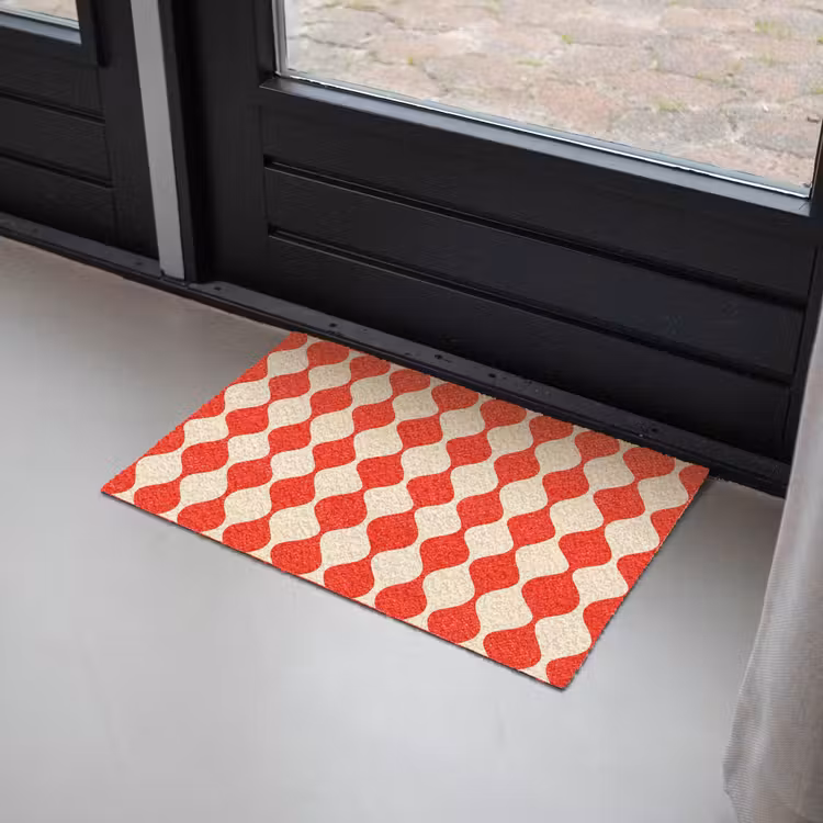 Golvend patroon - Retro - Rood - Beige Deurmat klein 898 -sfeer2