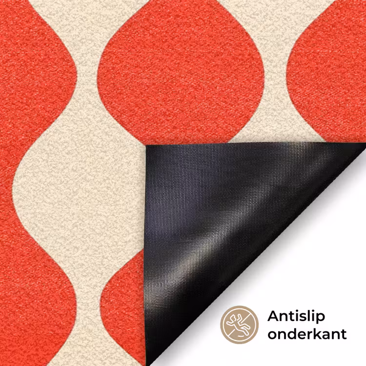 Golvend patroon - Retro - Rood - Beige Deurmat klein 898 -antislip_NL