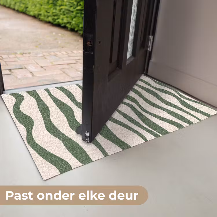 Golvende lijnen - Beige - Groen - Strepen - Abstract Deurmat klein -USP_NL