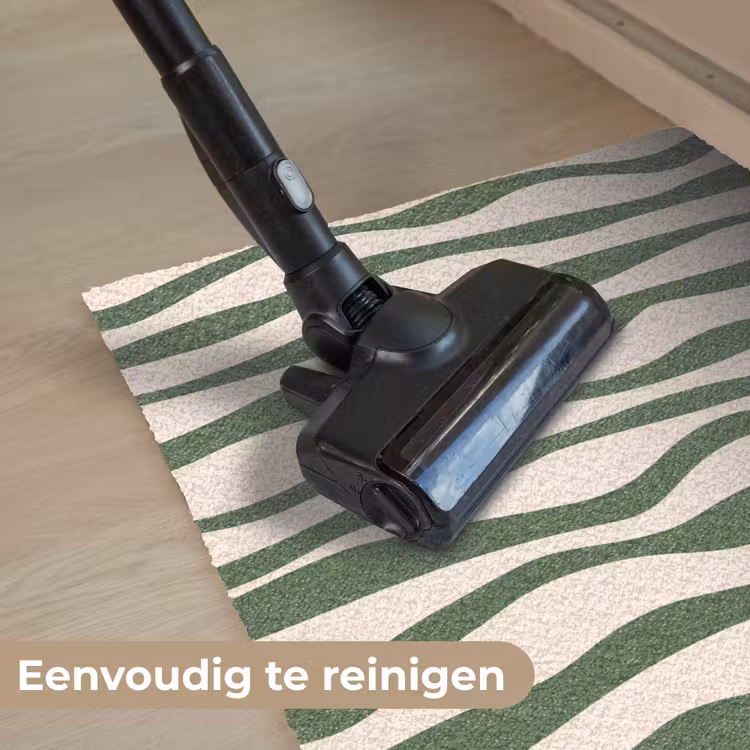 Golvende lijnen - Beige - Groen - Strepen - Abstract Deurmat klein -reinigen_NL