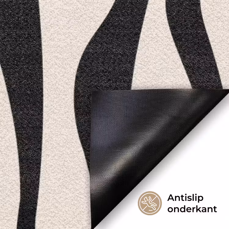 Golvende lijnen - Beige - Zwart - Abstract Deurmat klein -antislip_NL