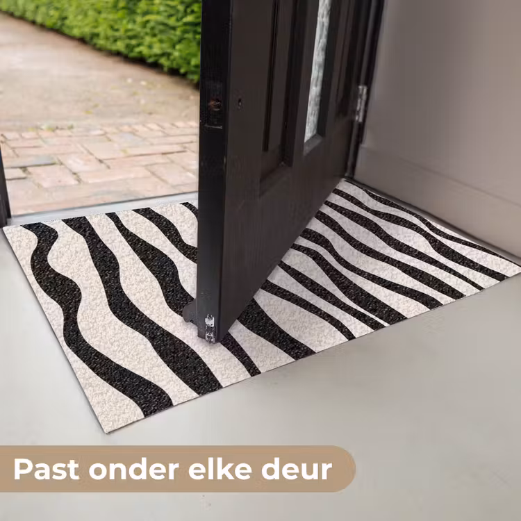 Golvende lijnen - Beige - Zwart - Abstract Deurmat klein -USP_NL